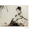 Картина, вышитая шёлком "Японская девушка в саду"