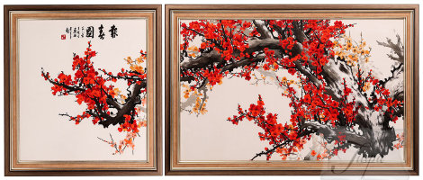 Шёлковая картина "Ветка красной сакура"
