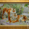 Шёлковая картина "Два тигра" панно