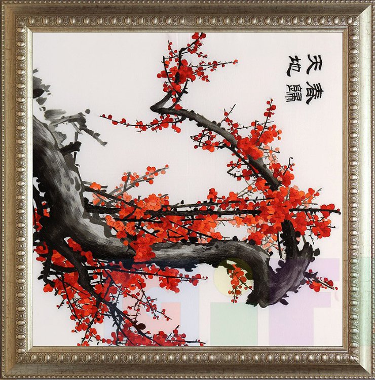 Картина вышитая шелком Ветка сакуры универсальная ручной работы
