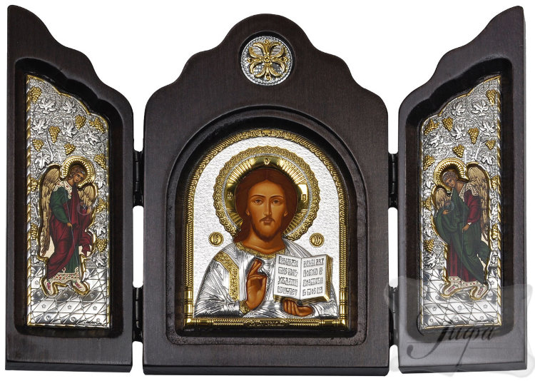 Икона Христос Спаситель Триптих (Золотой декор, Серебро, Позолота)