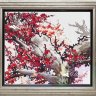Картина вышитая шелком Триптих "Роскошь красной сакуры" комплект из 3 ручной работы