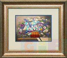 Картина вышитая шелком по шелку "Натюрморт с полевыми цветами"