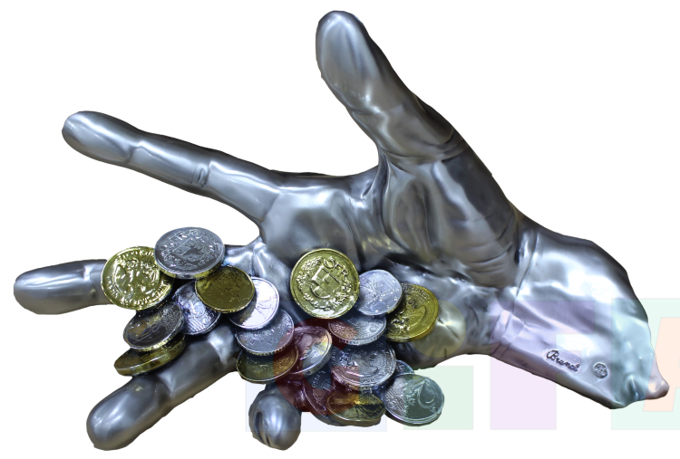 Серебряная статуэтка "Рука с монетами" 